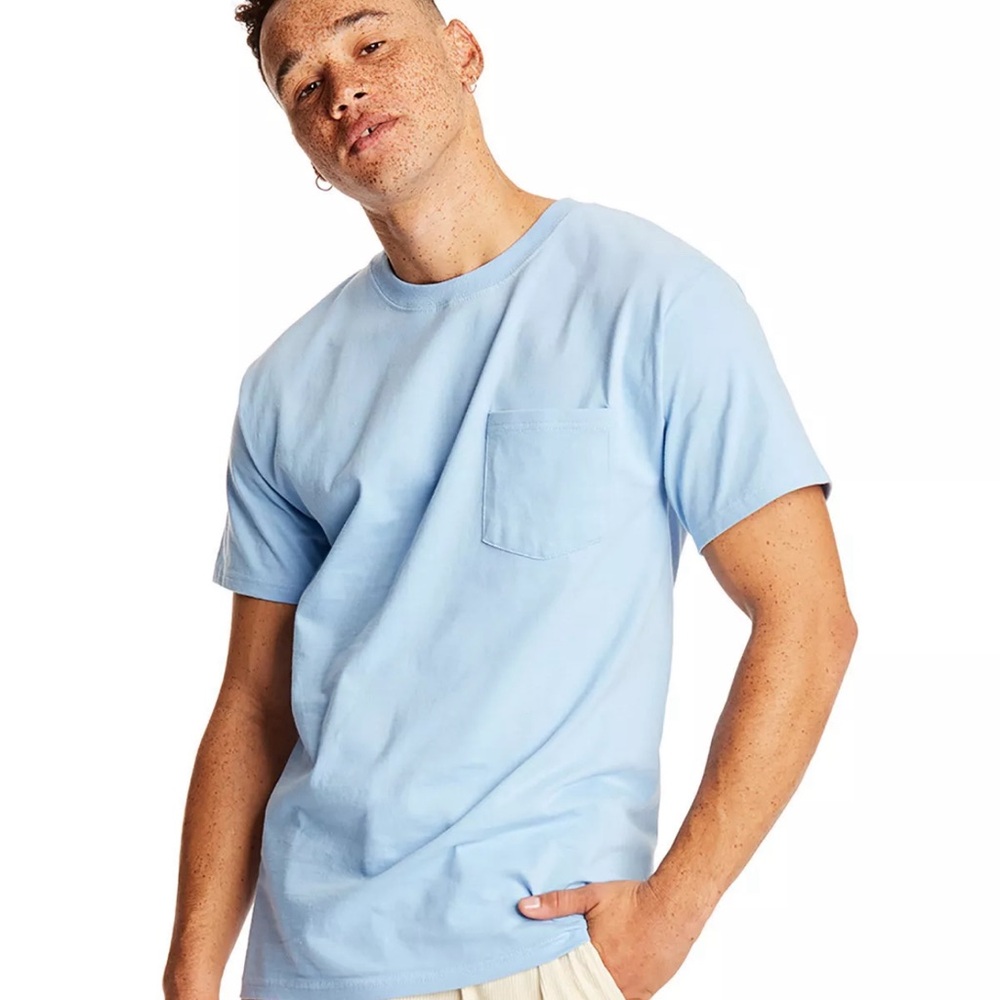 New  Quality Big Mens Blue pocket T-shirt 4X 4XLT 64” chest 39” Length